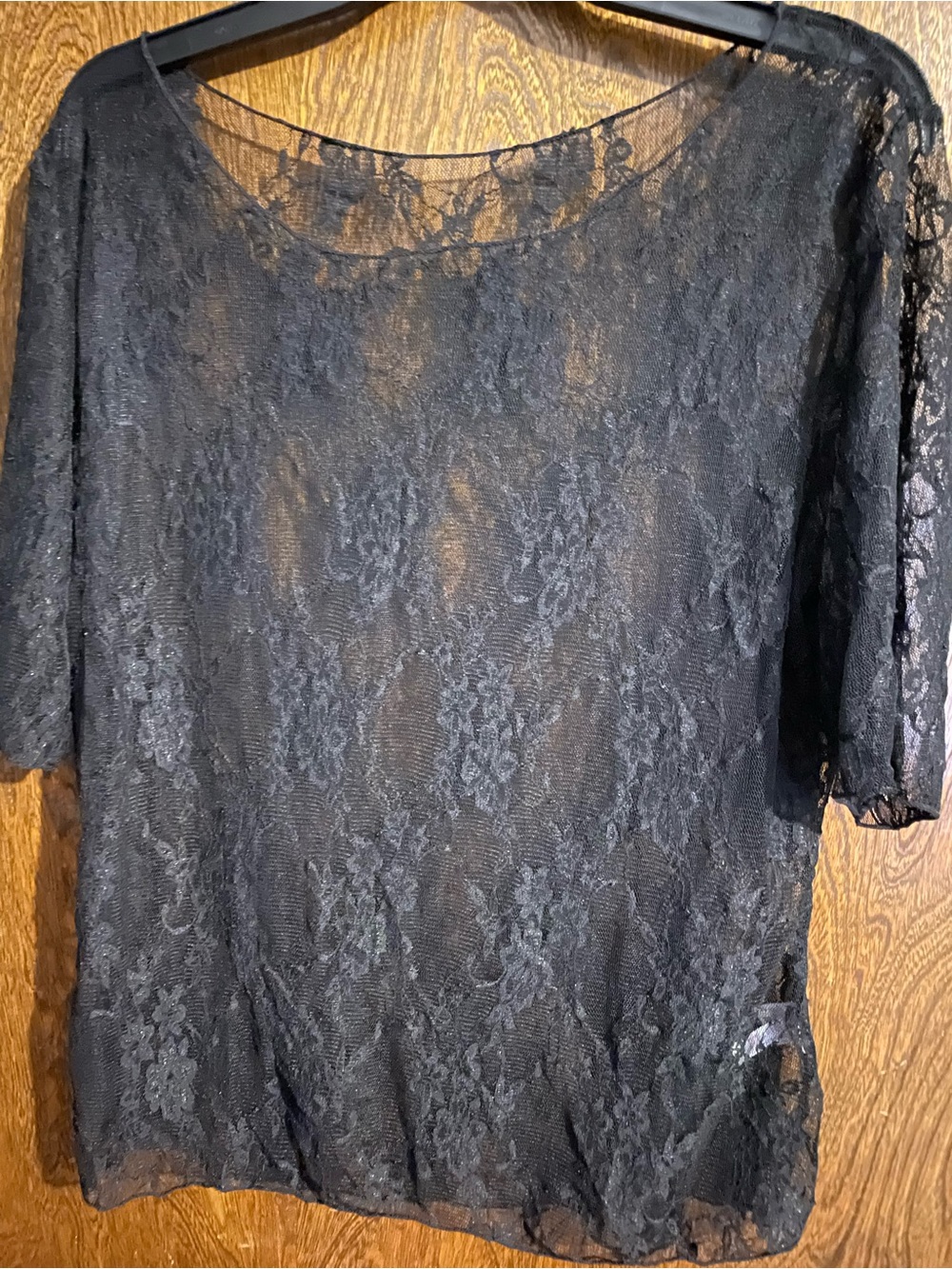 Black Lace Short Sleeve Women's Top